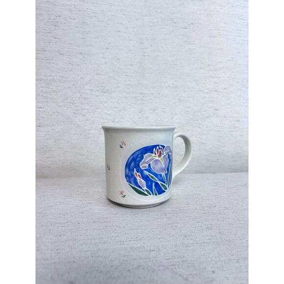 Hand-Painted Iris‎ Mug | Studio Pottery Coffee Cup | Floral Ceramic Drinkware - Picture 2 of 8